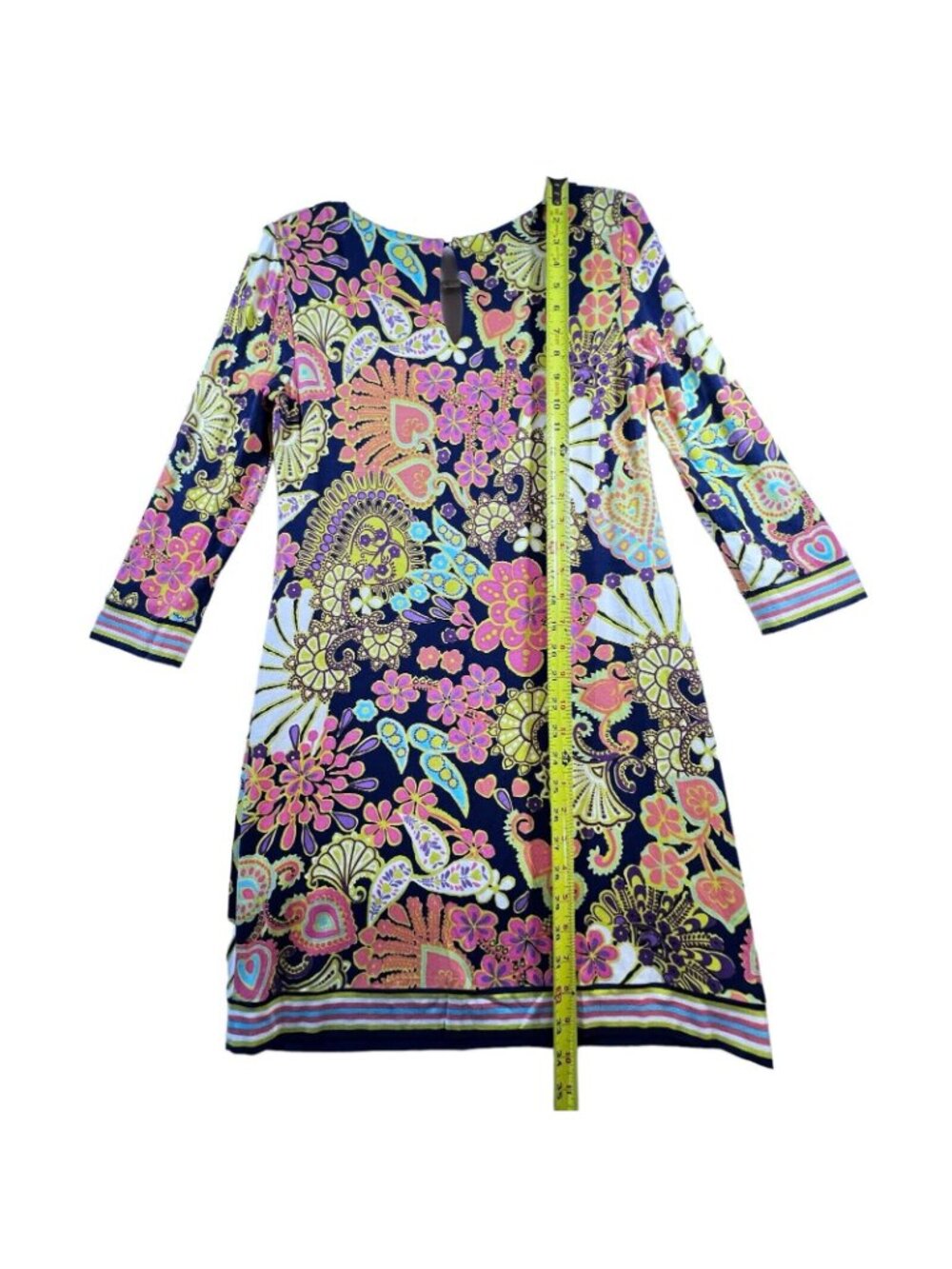 Trina Turk Floral Paisley Shift Dress 6 Hippie Boho Kaleidoscope Lined Keyhole - Picture 7 of 12